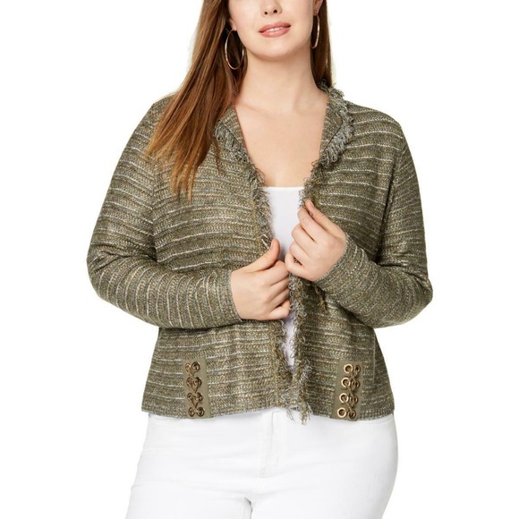 INC  Metallic Lace up light jacket cardigan - Picture 1 of 3